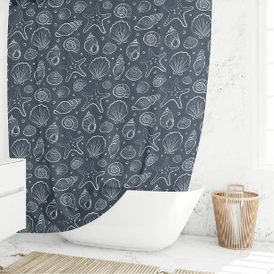 Rideaux De Douche Coquillage de bord de mer Bohème marine Bleu foncé