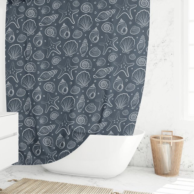 Rideaux De Douche Coquillage de bord de mer Bohème marine Bleu foncé (Créateur téléchargé)