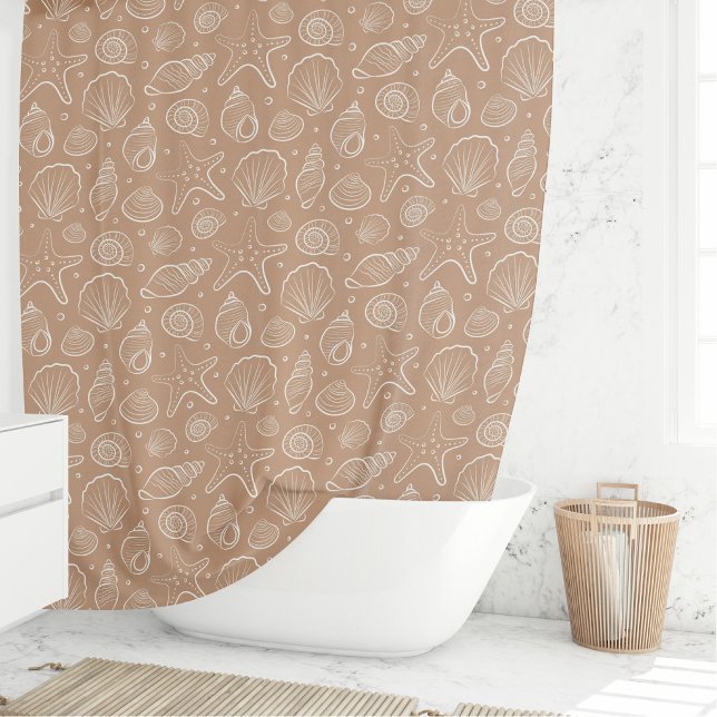 Rideaux De Douche Coquillage de mer style boho plage neutre beige (Créateur téléchargé)