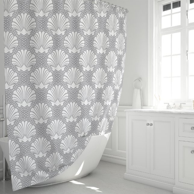 Rideaux De Douche Coquillage Gris & Blanc (Créateur téléchargé)