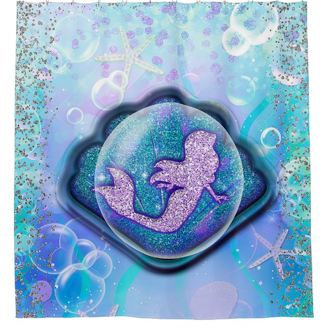 Rideaux De Douche Coquillage pour une Parties scintillant de sirène  (Devant)