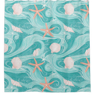 Rideaux De Douche Coquillages et Motif de Vagues Océaniques (13)