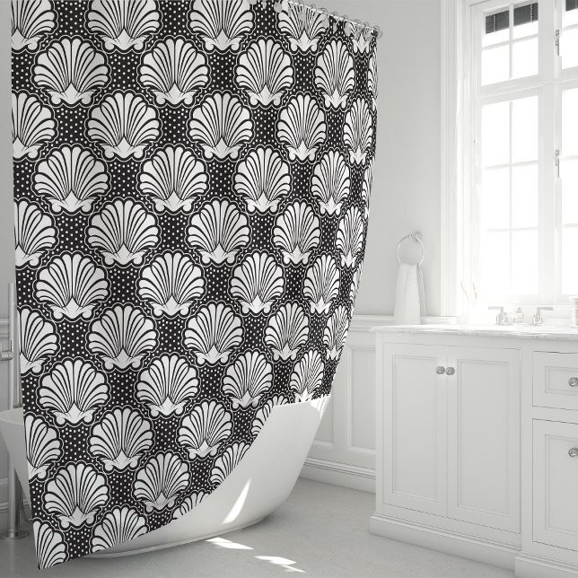Rideaux De Douche Coquillages noir et blanc Bord de mer  (Créateur téléchargé)