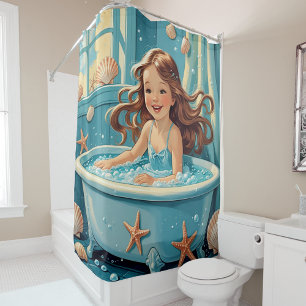 Rideaux De Douche Coquilles mignonnes Fille du temps de bain à thème