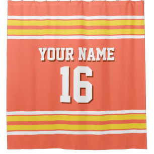 Rideaux De Douche Corail à rayures blanches jaunes Sports Jersey