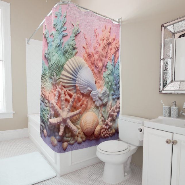 Rideaux De Douche Corail, Coquillages, Plage, Océan (En situation)
