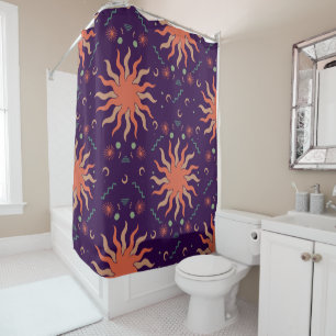 Rideaux De Douche Corail de Boho rétro et soleil et lune violet
