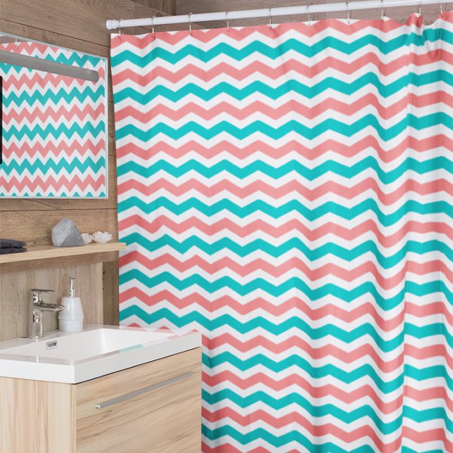 Rideaux De Douche Corail et Chevron Turquoise (Créateur téléchargé)