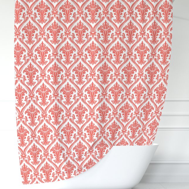 Rideaux De Douche Corail et Damas blanc (Créateur téléchargé)