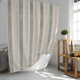 Rideaux De Douche Corail Moderne Vert Sauge Pêche Rayure Bohème