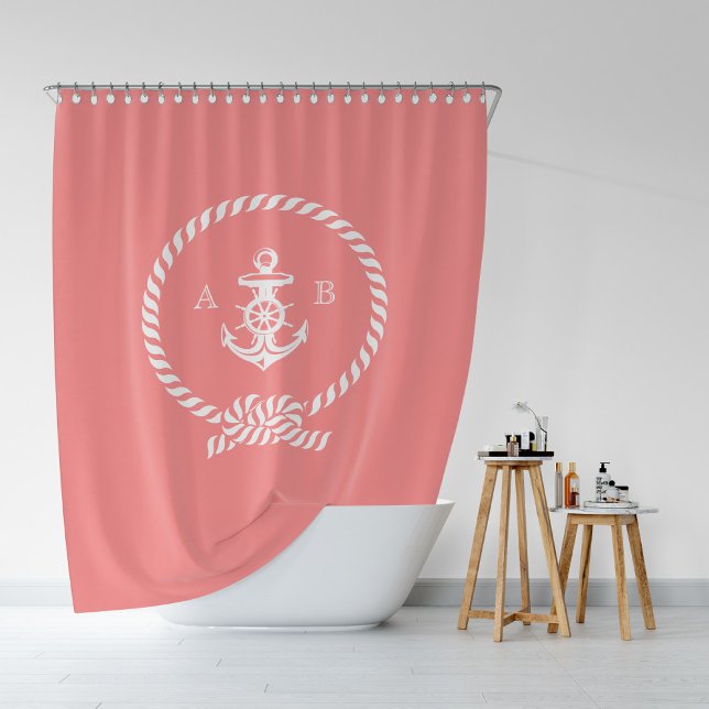 Rideaux De Douche Corail Nautique et Monogramme Ancre (Créateur téléchargé)
