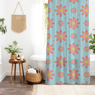 Rideaux De Douche Corail rose et poudres bleu délicat marguerite fle