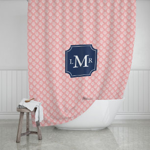 Rideaux De Douche Corail rose récif Bleu 3 lettres Monogramme
