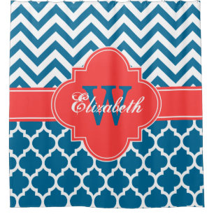 Rideaux De Douche Corail Rouge Bleu Paon Marocain #5 Chevron 1IQRN