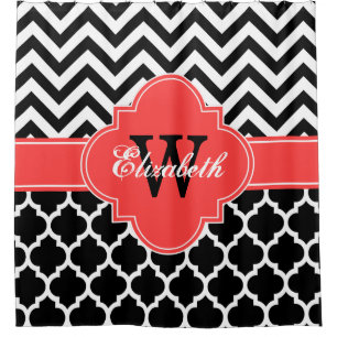 Rideaux De Douche Corail Rouge Noir Blanc Marocain #5 Chevron 1IQRN