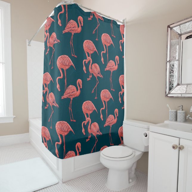 Rideaux De Douche Corail vivant modèle flamingo (En situation)