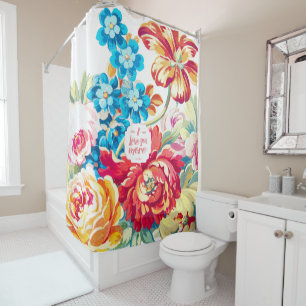 Rideaux De Douche Coral Bleu et rose Victorien Floral Je t'aime Plus