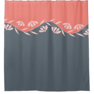 Rideaux De Douche Coral Orange Pêche Gris Floral