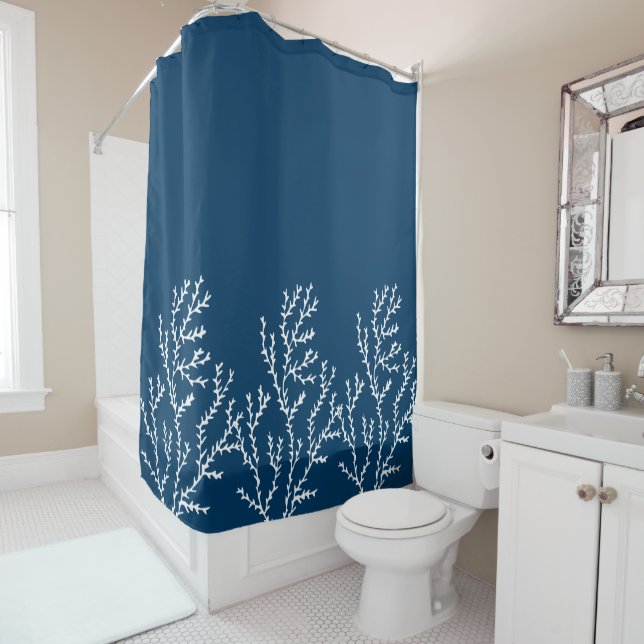 Rideaux De Douche Coral Reef thème élégant Turquoise Blue Seaweed Mo (En situation)