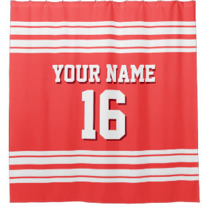Rideaux De Douche Coral rouge avec rayures blanches Sports Jersey