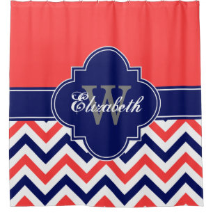 Rideaux De Douche Coral Rouge Marine Bleu LG Chevron 1ICBR Nom Monog