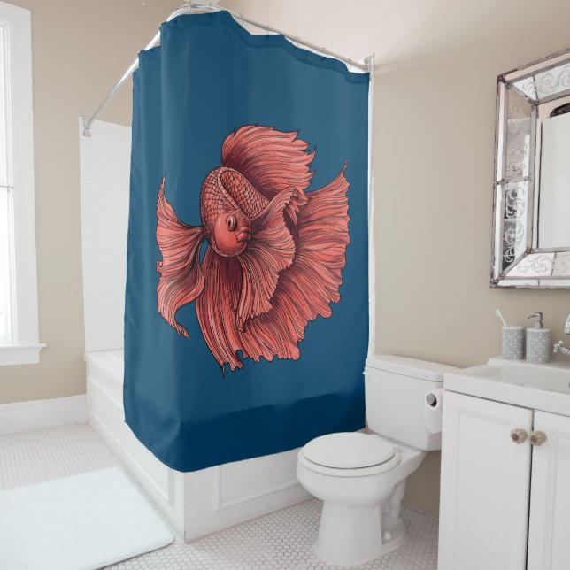 Rideaux De Douche Coral Siamese combat le poisson (En situation)