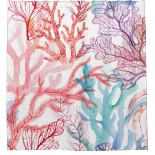 Rideaux De Douche Coraux aquarelles : motif du monde sous-marin.