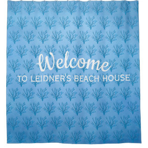 Rideaux De Douche Coraux bleu marine motif sur bleu