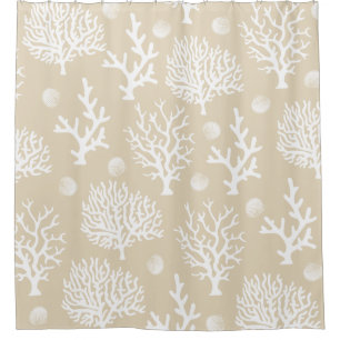 Rideaux De Douche Coraux de mer blanche et Taupe côtiers de Sandy