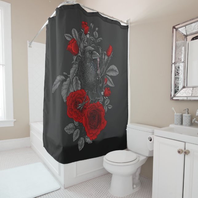 Rideaux De Douche Corbeau avec la clé et les roses (En situation)