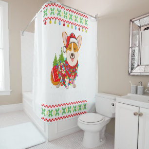 Rideaux De Douche Corgi Chien Joyeux Corgmas Père Noël Corgi Mauva