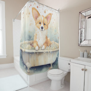 Rideaux De Douche Corgi dans la baignoire Aquarelle Art de chien