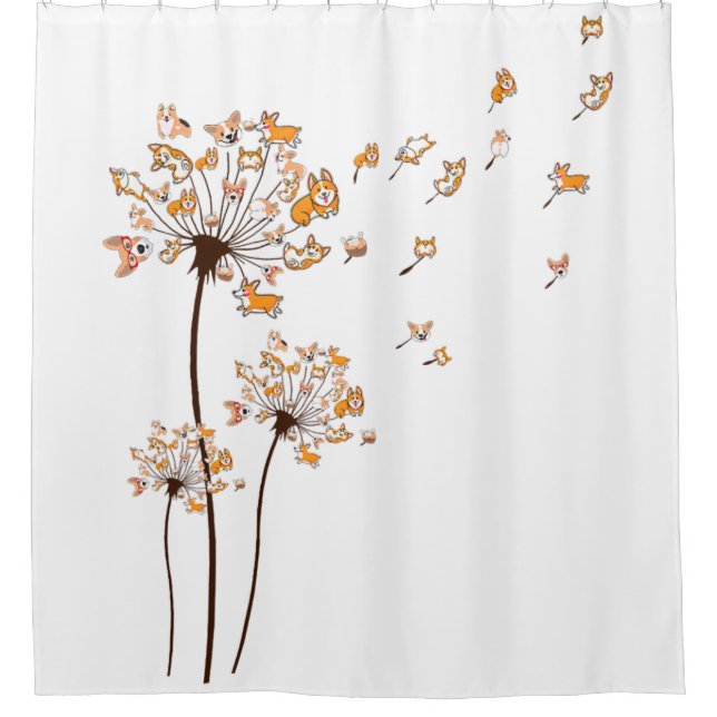 Rideaux De Douche Corgi Flower Fly Dandelion Chemise mignonne Amoure (Devant)