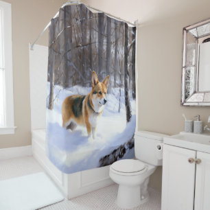Rideaux De Douche Corgi laisse neiger Noël