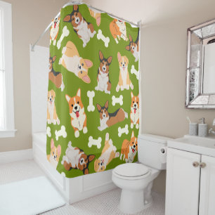 Rideaux De Douche Corgi Motif Cute En Vert