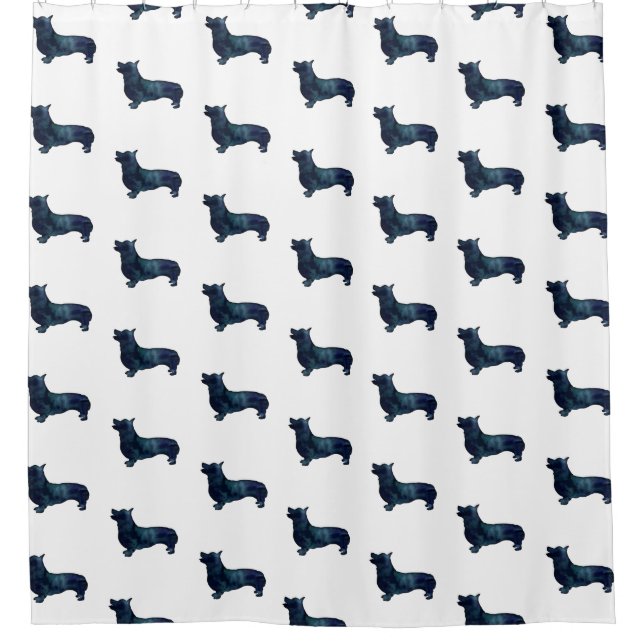 Rideaux De Douche Corgi race Chien Noir Aquarelle Silhouette (Devant)