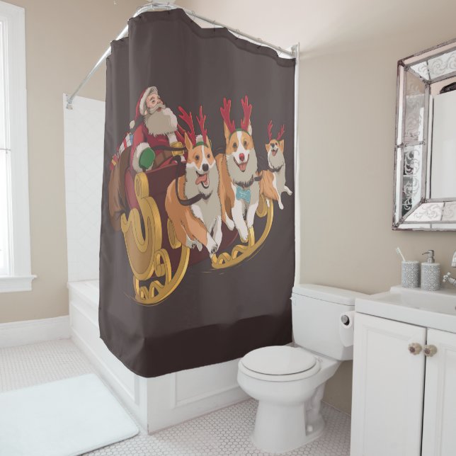 Rideaux De Douche Corgis de Noël (En situation)
