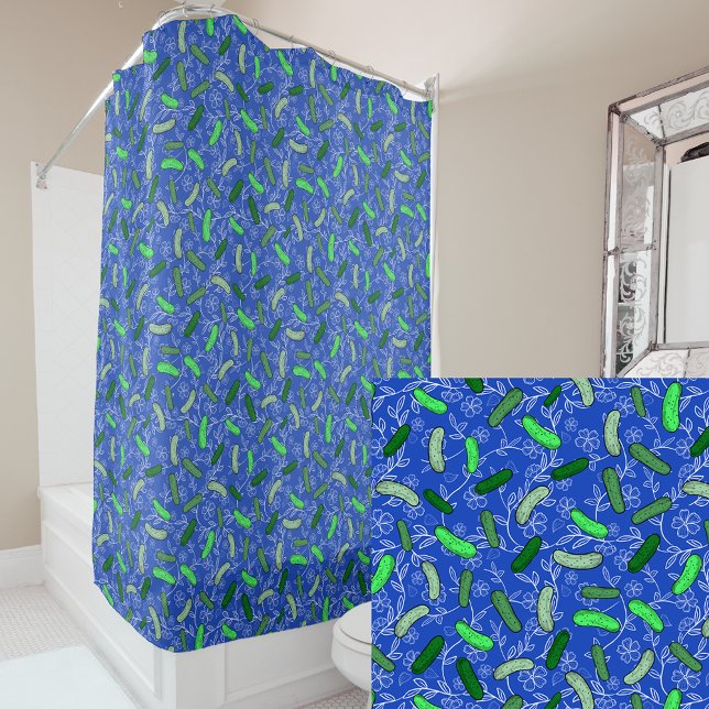 Rideaux De Douche Cornichons drôles et fleurs Fantaisiste Bleu (Créateur téléchargé)