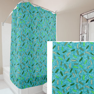 Rideaux De Douche Cornichons et Fleurs Fantaisistes Sarcelle