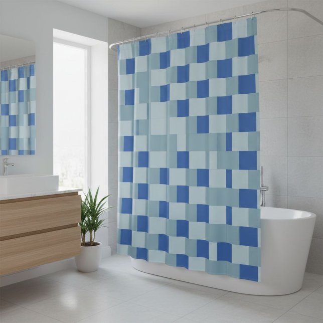 Rideaux De Douche Cortina, shower, checkered, blue, light blue (Créateur téléchargé)