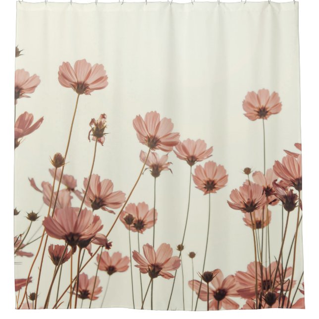 Rideaux De Douche Cosmos rose : fleurs blanc arrière - plan. (Devant)