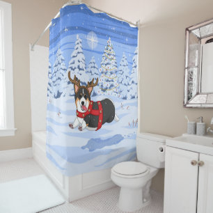 Rideaux De Douche Costume de renne de Noël Corgi noir mignon
