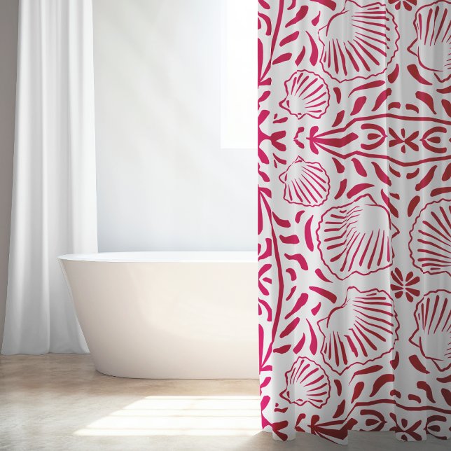 Rideaux De Douche Côte Rouge Sheashell Coral Modern Beach House (Red Coastal Sheashell Coral Modern Beach House Shower Curtain)