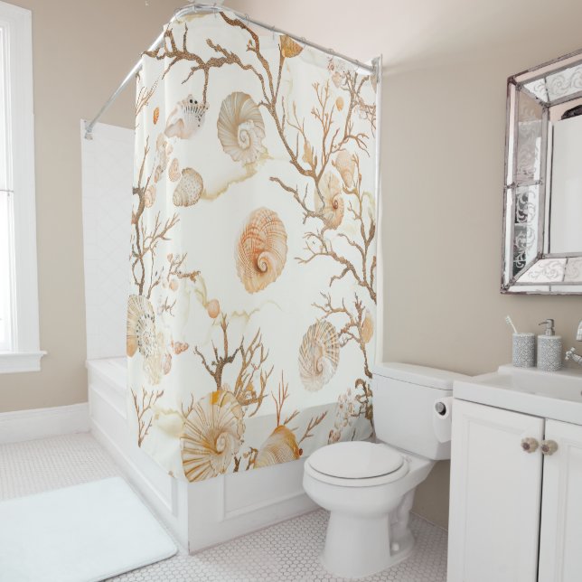 Rideaux De Douche Côtière rustique - Coquillages, Starfish, Reef (14 (En situation)