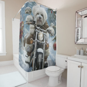 Rideaux De Douche Coton De Tulear Chien équitation Moto Noël