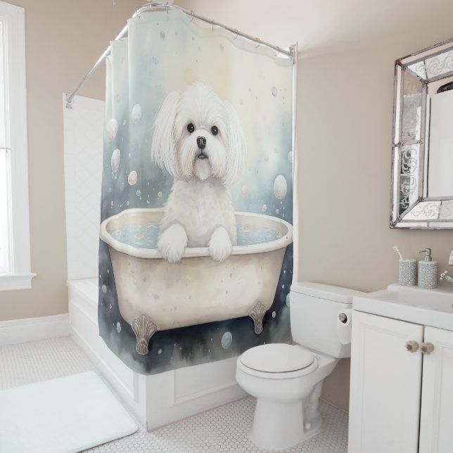 Rideaux De Douche Coton De Tulear Dans Baignoire Aquarelle Chien Art (En situation)