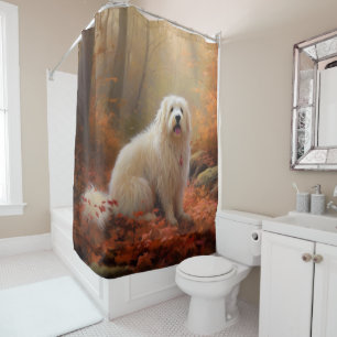 Rideaux De Douche Coton De Tulear dans les feuilles d'automne qui to