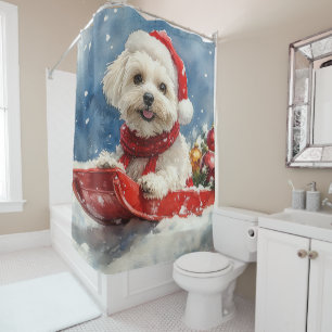 Rideaux De Douche Coton De Tulear dans Luge Laissez-le neiger Noël