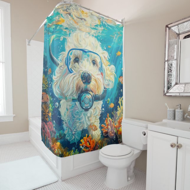 Rideaux De Douche Coton De Tulear Plongée Sous-Marine Sous L'eau (En situation)