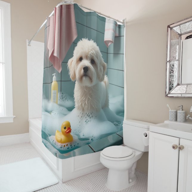 Rideaux De Douche Coton De Tulear Sloppy Sleepy Cute Funny (En situation)
